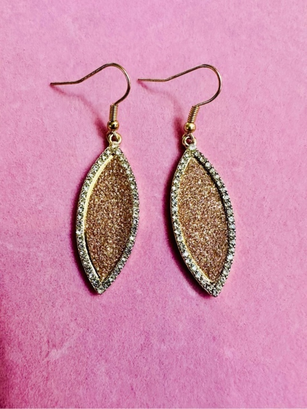 Gold Glitter Teardrop Dangle Earrings